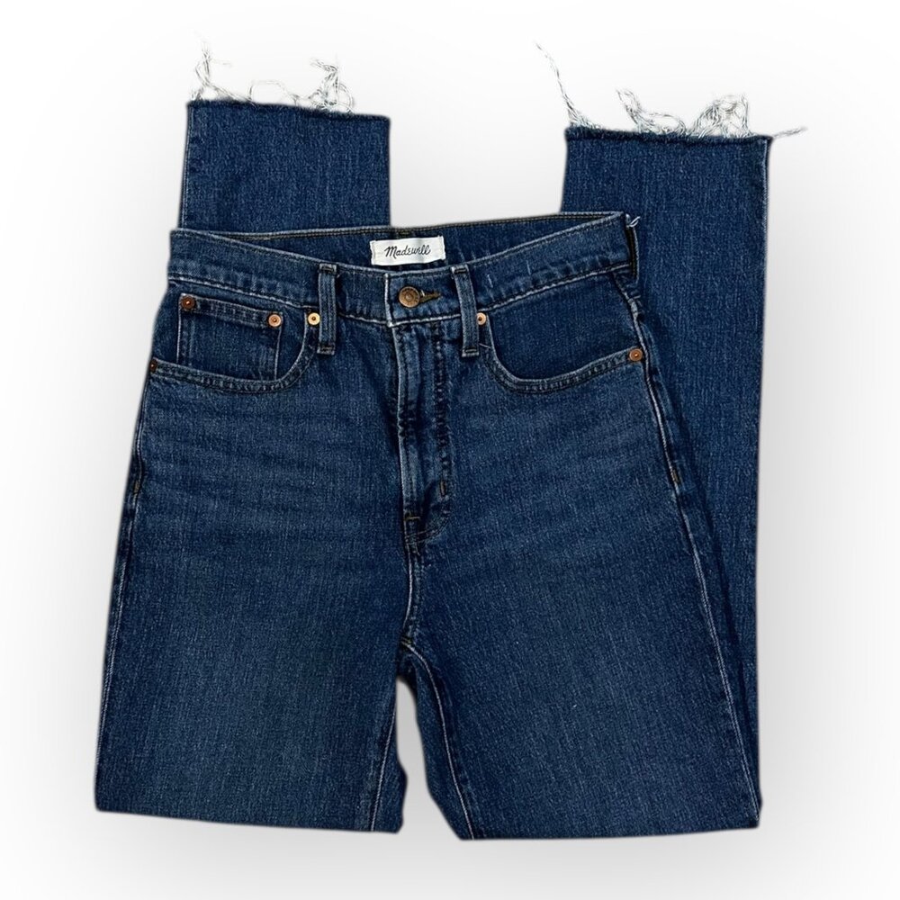 Madewell The Perfect Vintage Jeans High Waisted Dark Wash Frayed Hem
